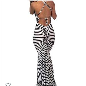 Black White Sexy Open Back Maxi